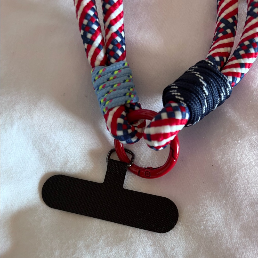 Red, White & Blue Paracode Cell Phone Strap with Black Strap Holder